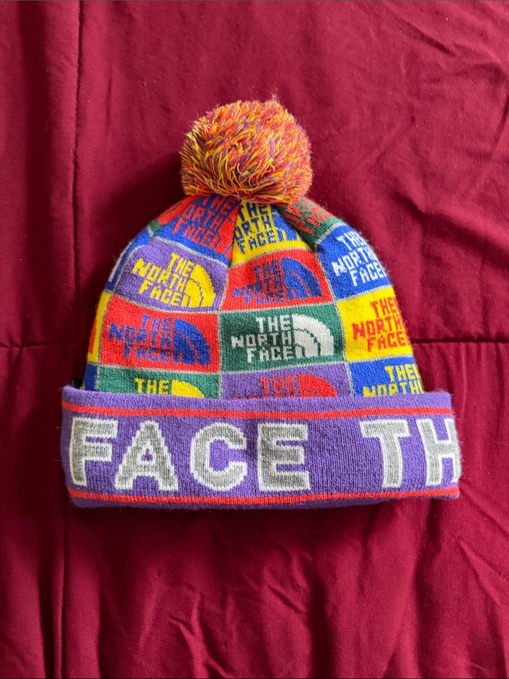 The North Face Kids' Multicolor Pom Beanie - Purple Cuff - Picture 2 of 7